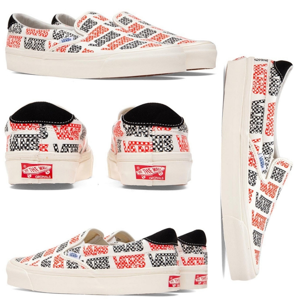 🎲♣️♥️ Vans Vault OG Slip-on LX Racing Red Black Logo  Checkerboard